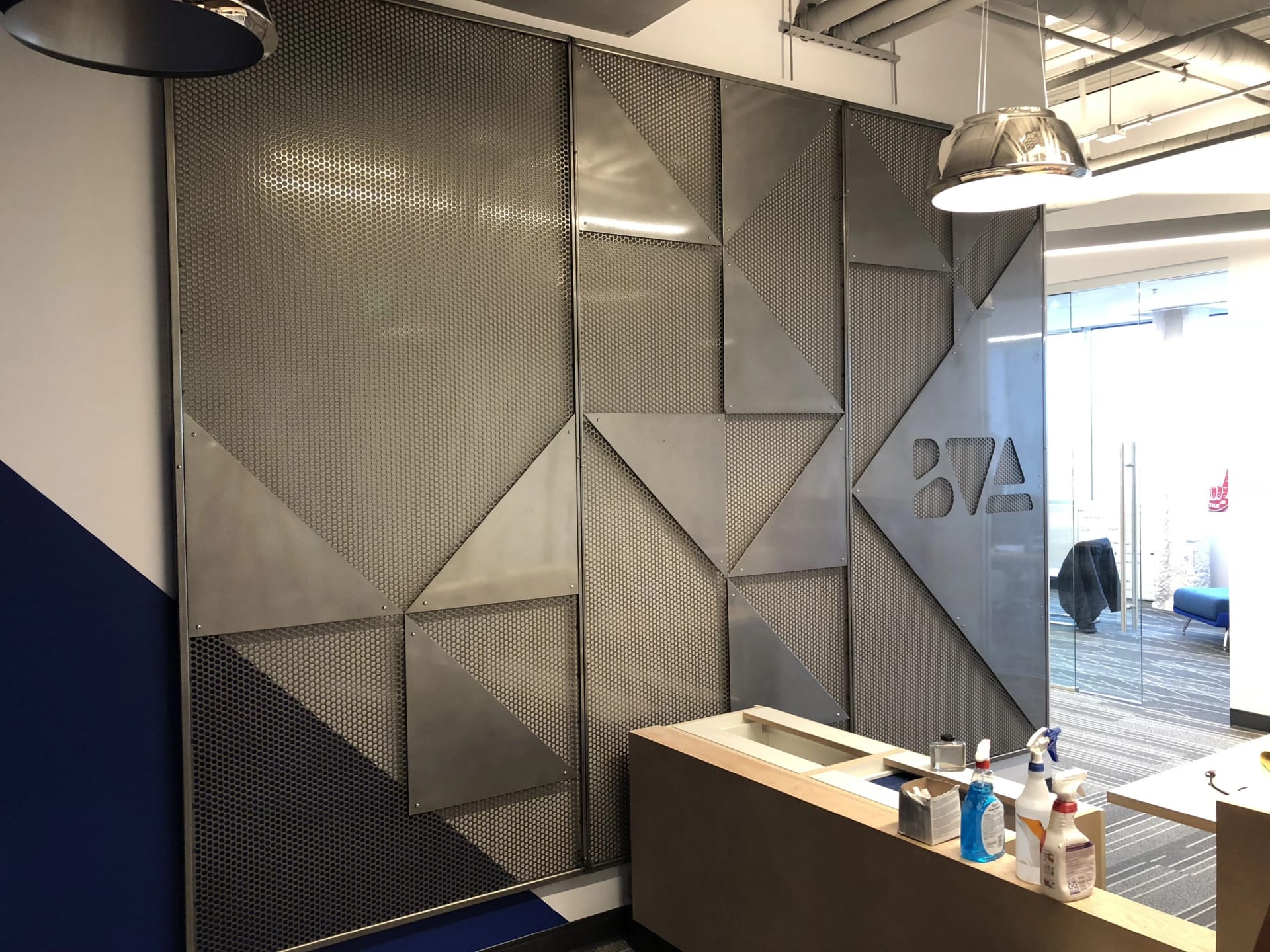 architectural perforated metal partition laser cut logo stainless fabrication